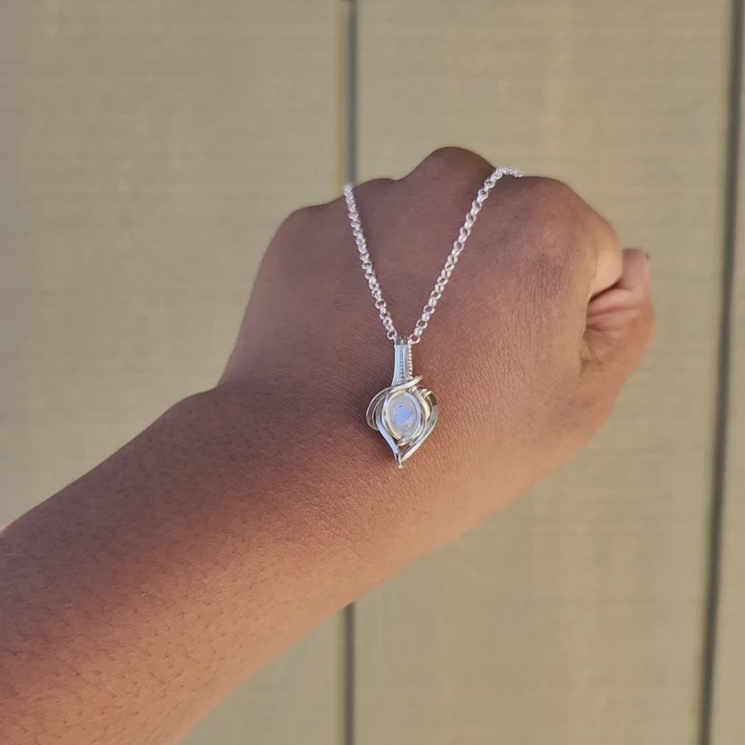 Load and play video in Gallery viewer, Moonstone in Sterling Silver Mini Pendant