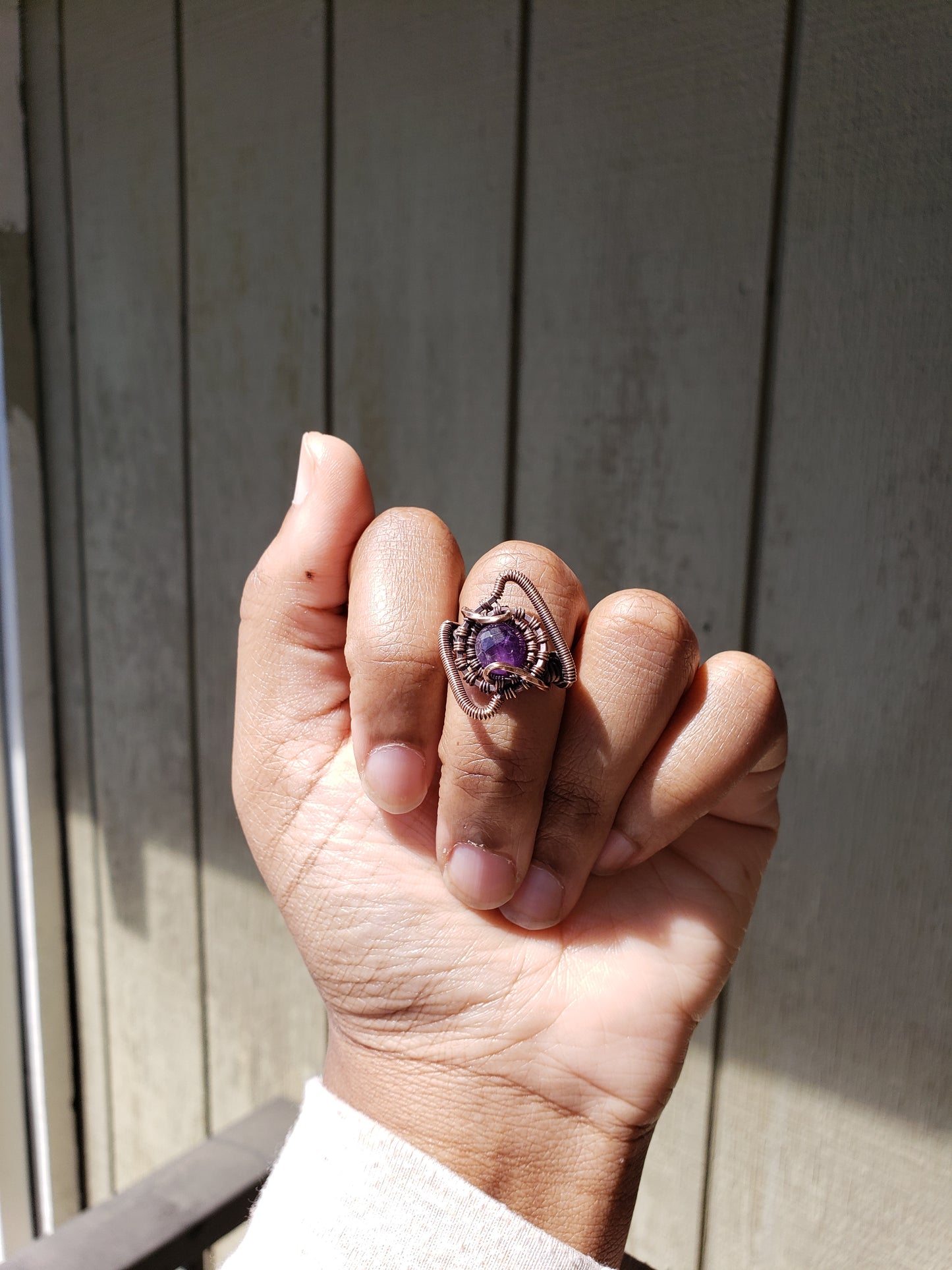 Faceted Amethyst in Solid Copper Ring