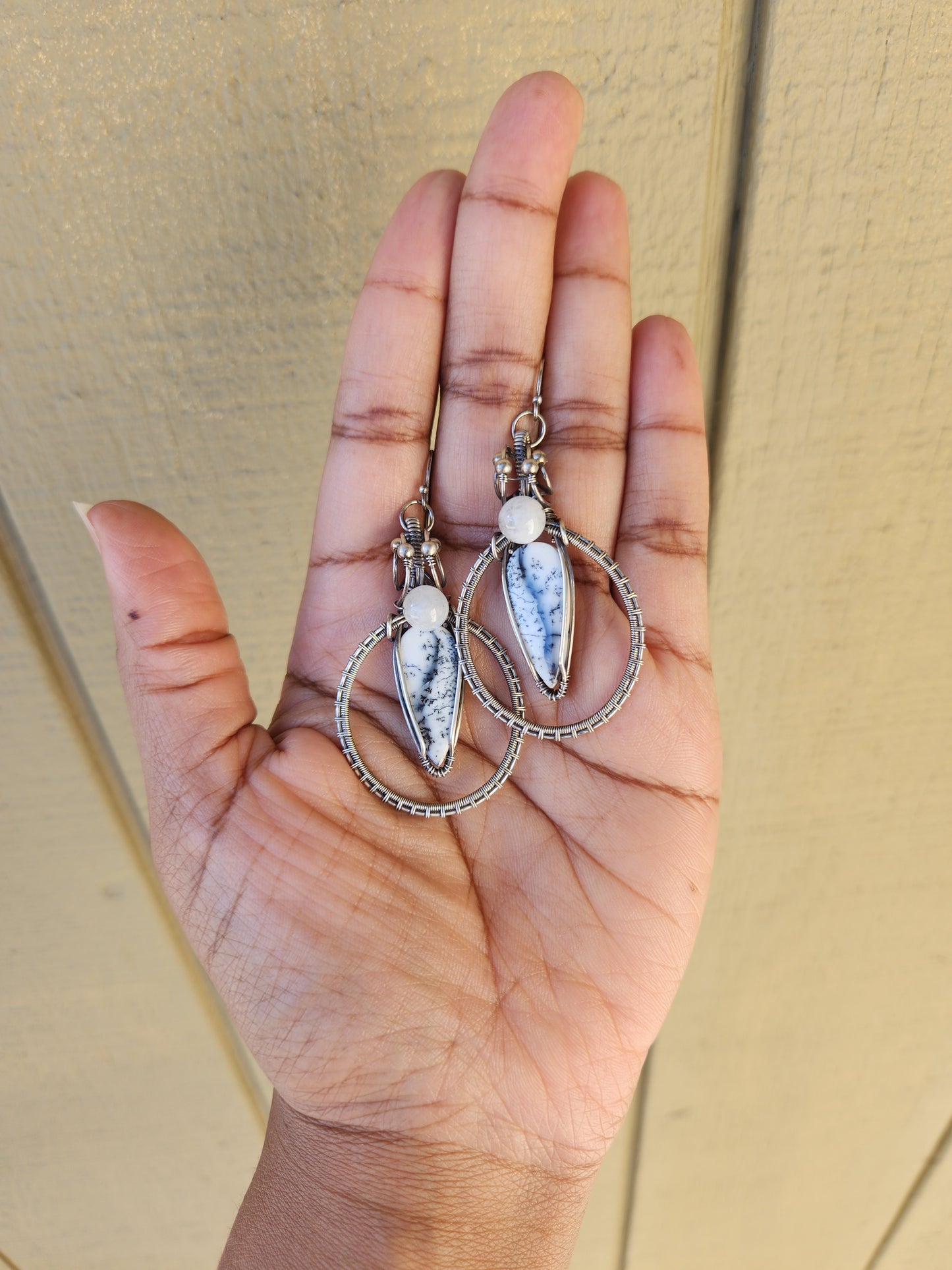 Dendritic Opal & Moonstone Earrings