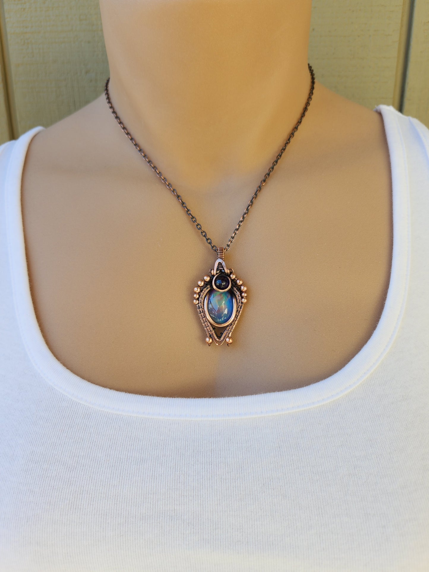 Aurora Opal & Amethyst Pendant