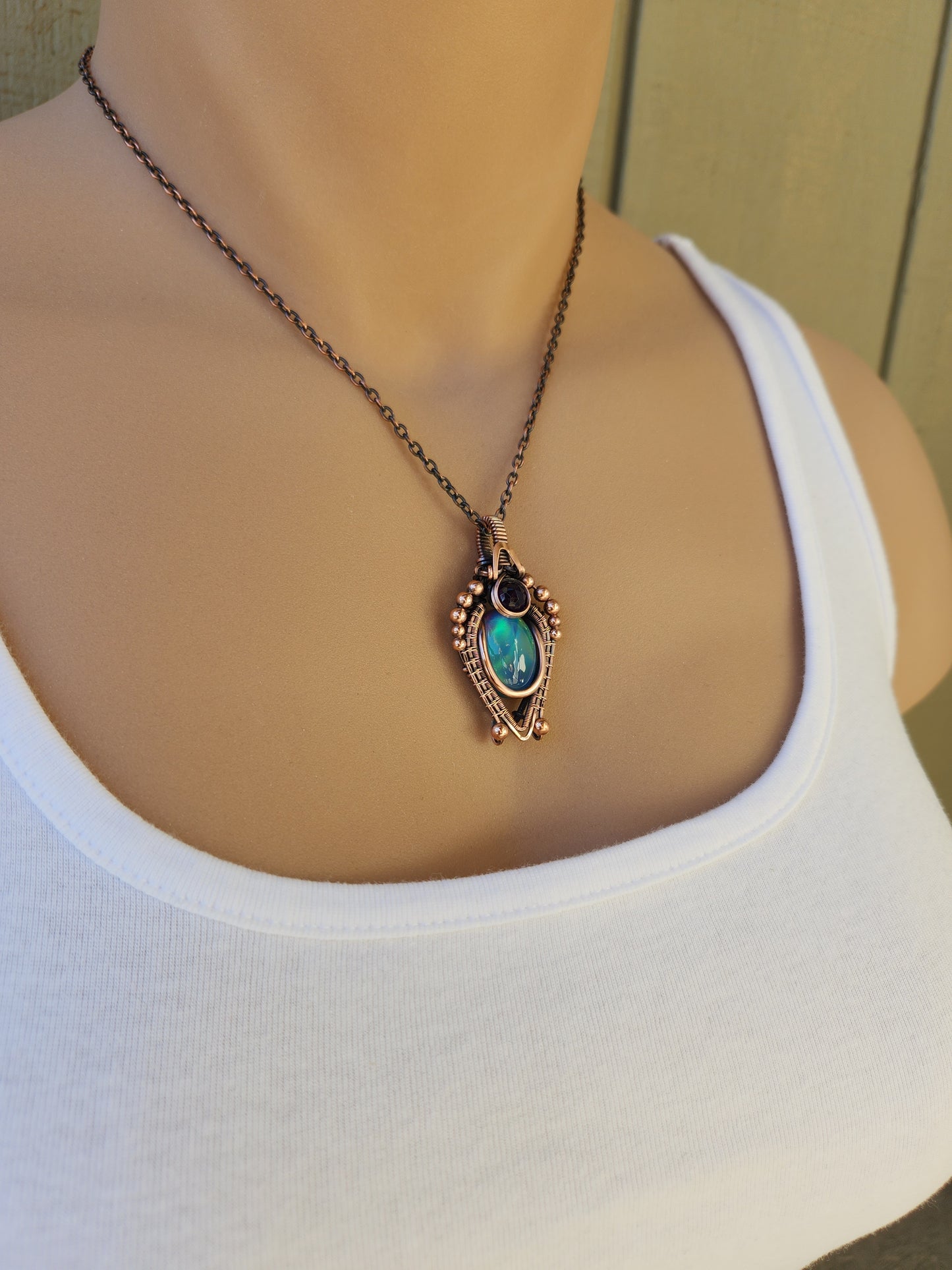 Aurora Opal & Amethyst Pendant