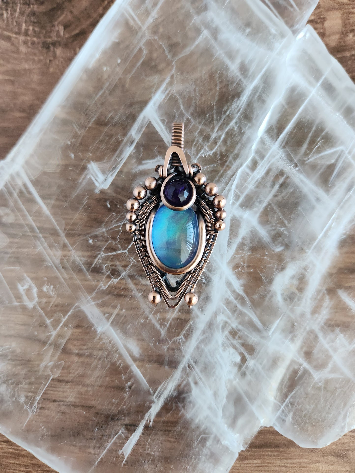 Aurora Opal & Amethyst Pendant