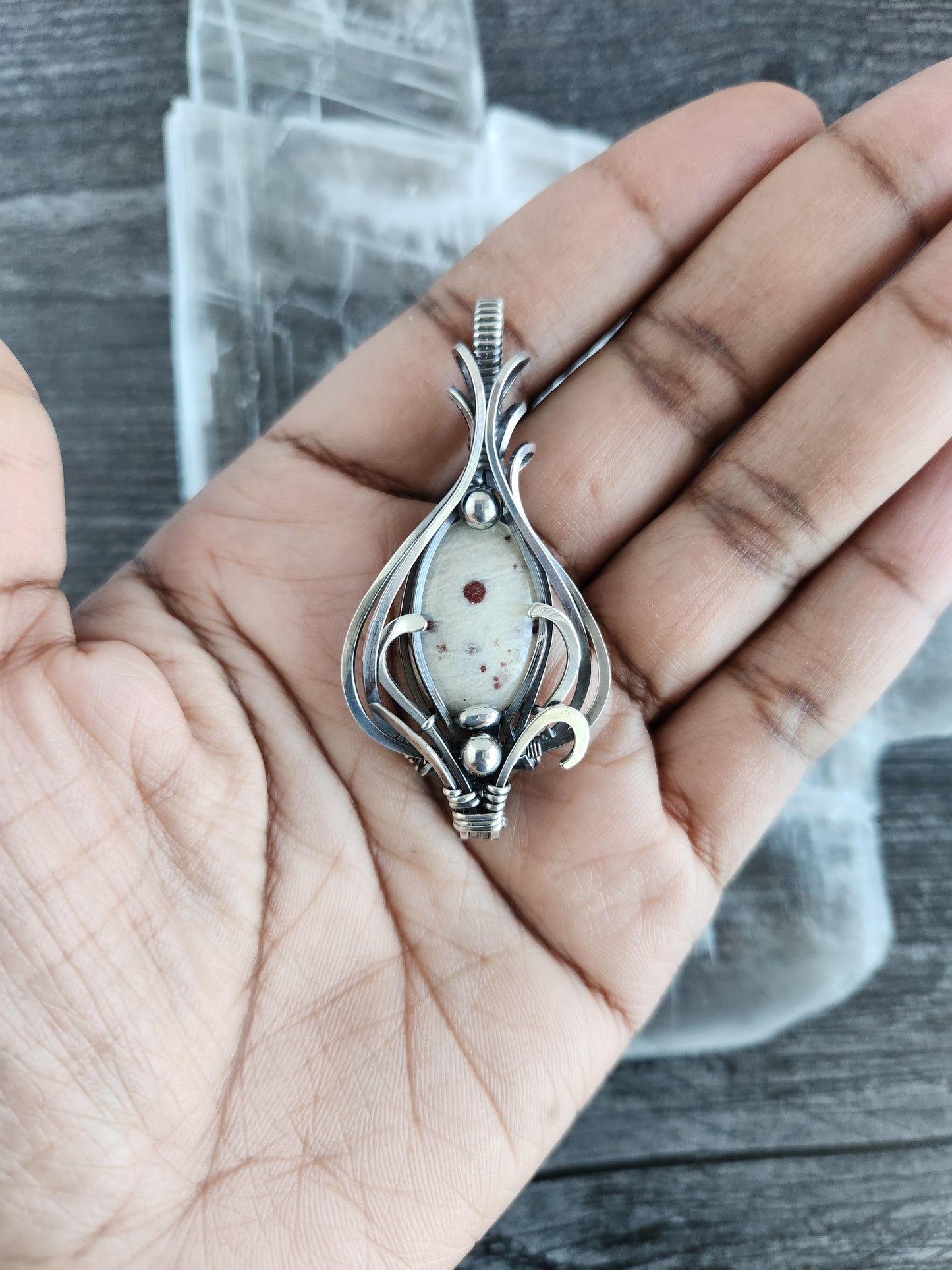 Sterling Silver Cinnabar in Quartz Talisman