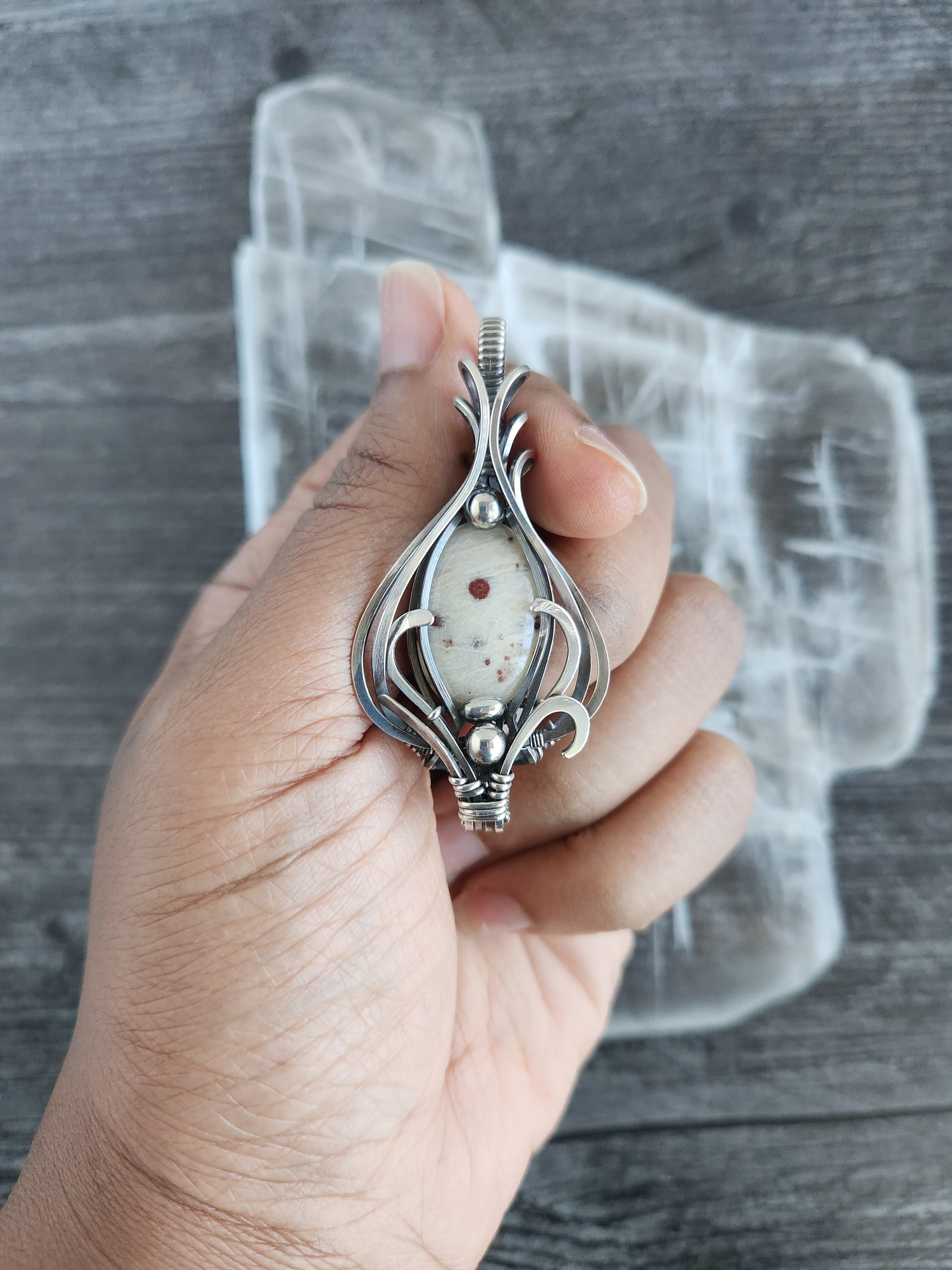 Sterling Silver Cinnabar in Quartz Talisman