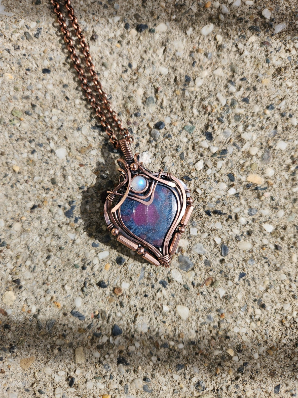 Ruby in Blue Kyanite & Rainbow Moonstone Heart Talisman