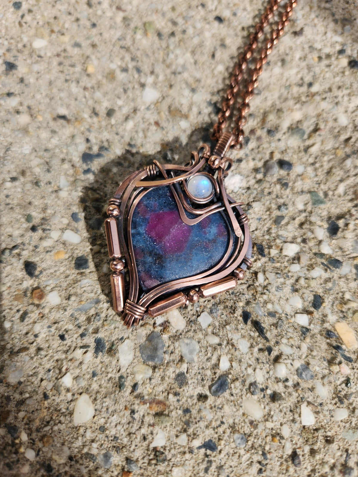 Ruby in Blue Kyanite & Rainbow Moonstone Heart Talisman