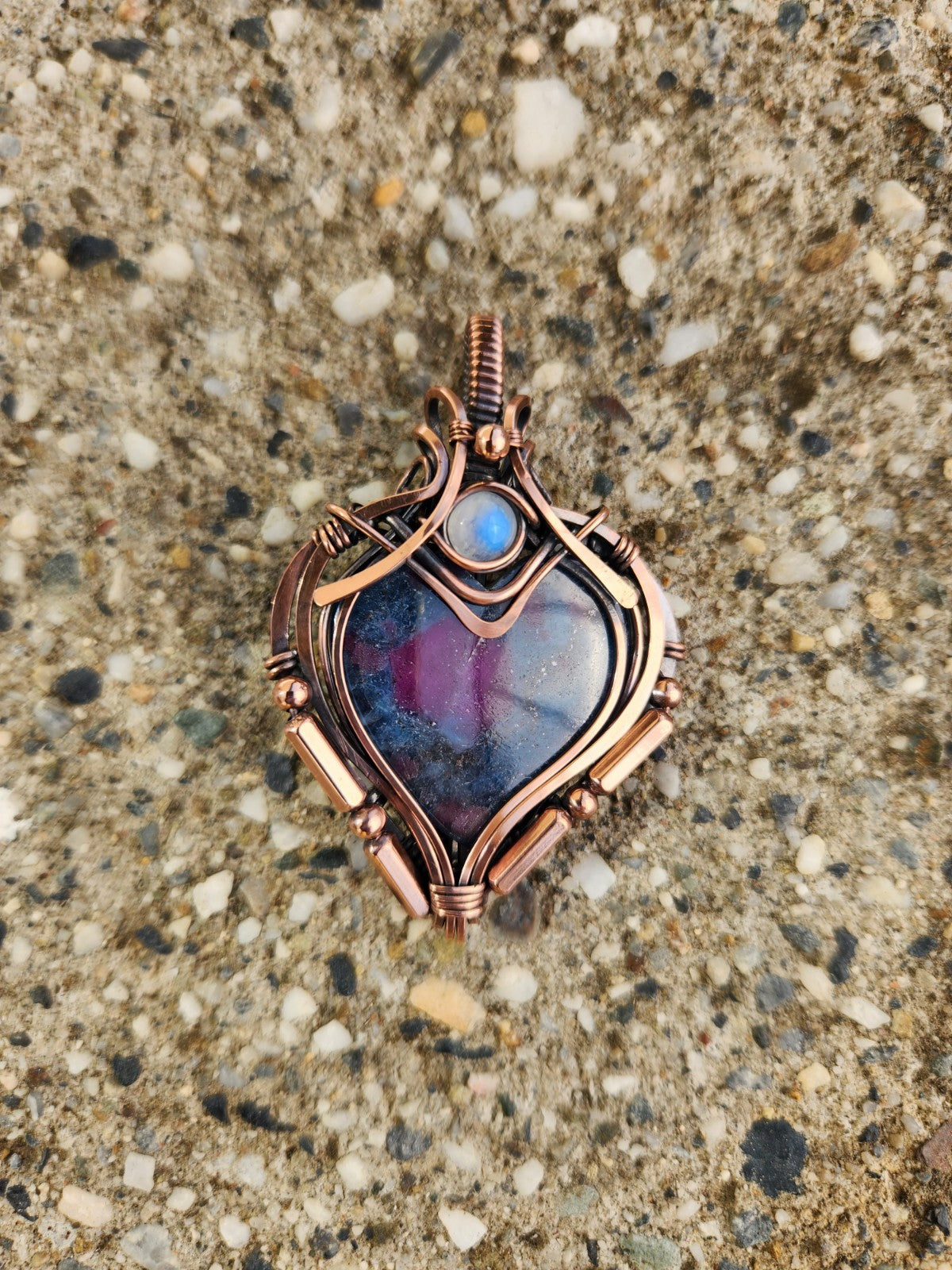 Ruby in Blue Kyanite & Rainbow Moonstone Heart Talisman