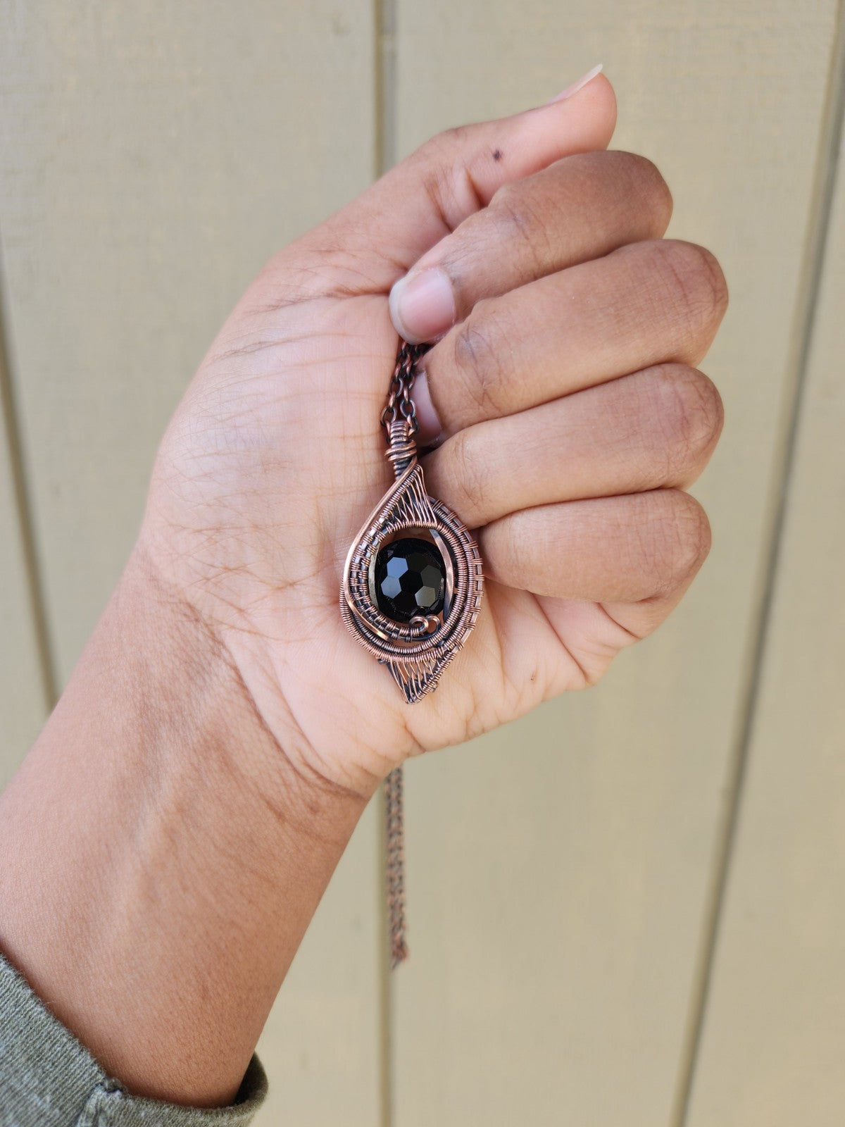 Soccer Facet Cut Onyx in Copper Amulet