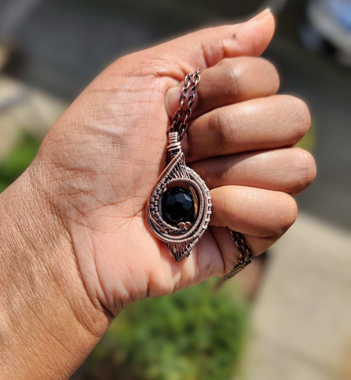 Soccer Facet Cut Onyx in Copper Amulet