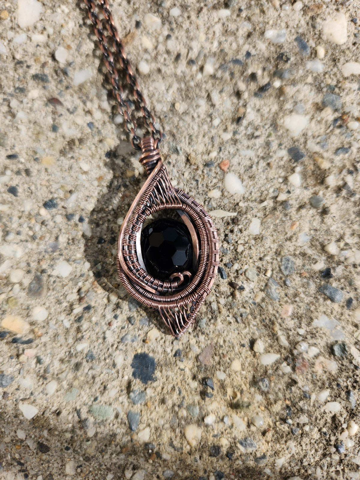 Soccer Facet Cut Onyx in Copper Amulet