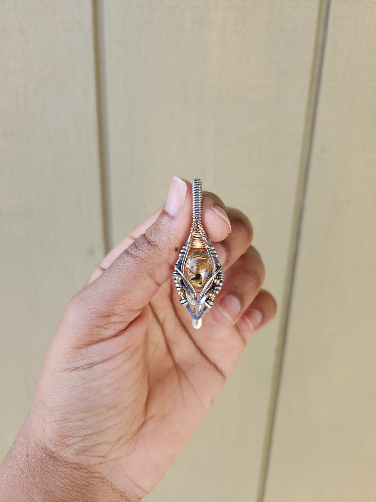 Golden Rutile & Hematite Quartz Pendant