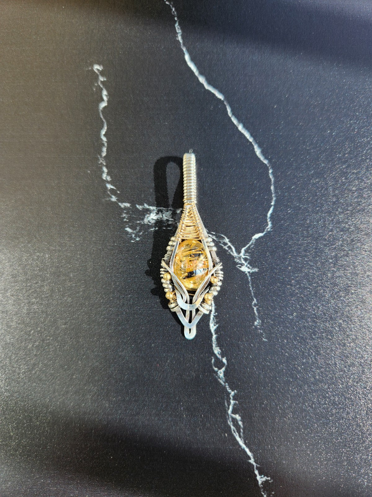Golden Rutile & Hematite Quartz Pendant
