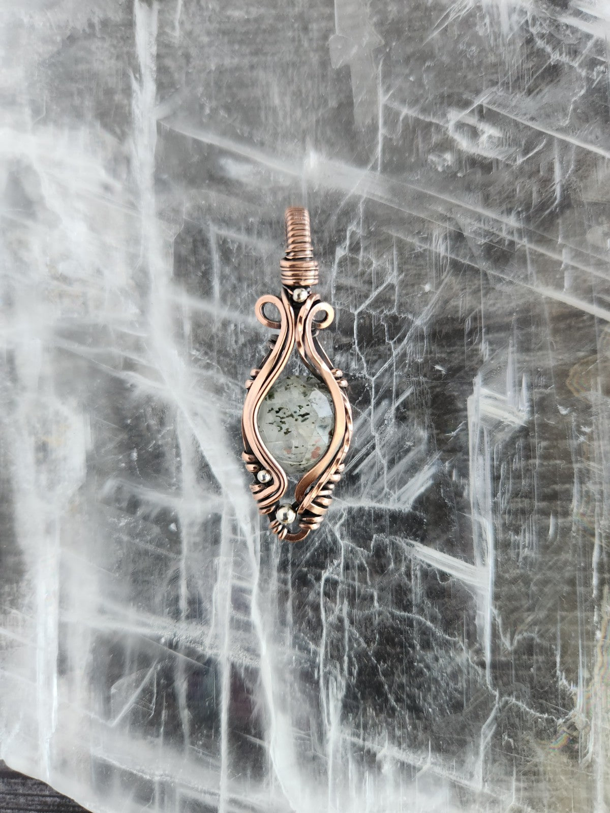Faceted Green Dot Quartz Pendant