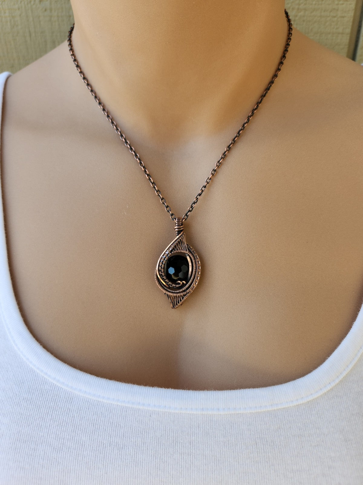 Soccer Facet Cut Onyx in Copper Amulet