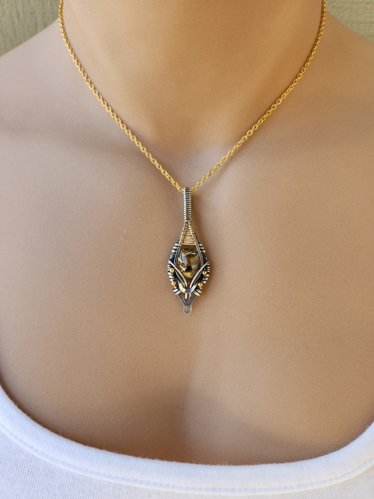 Golden Rutile & Hematite Quartz Pendant