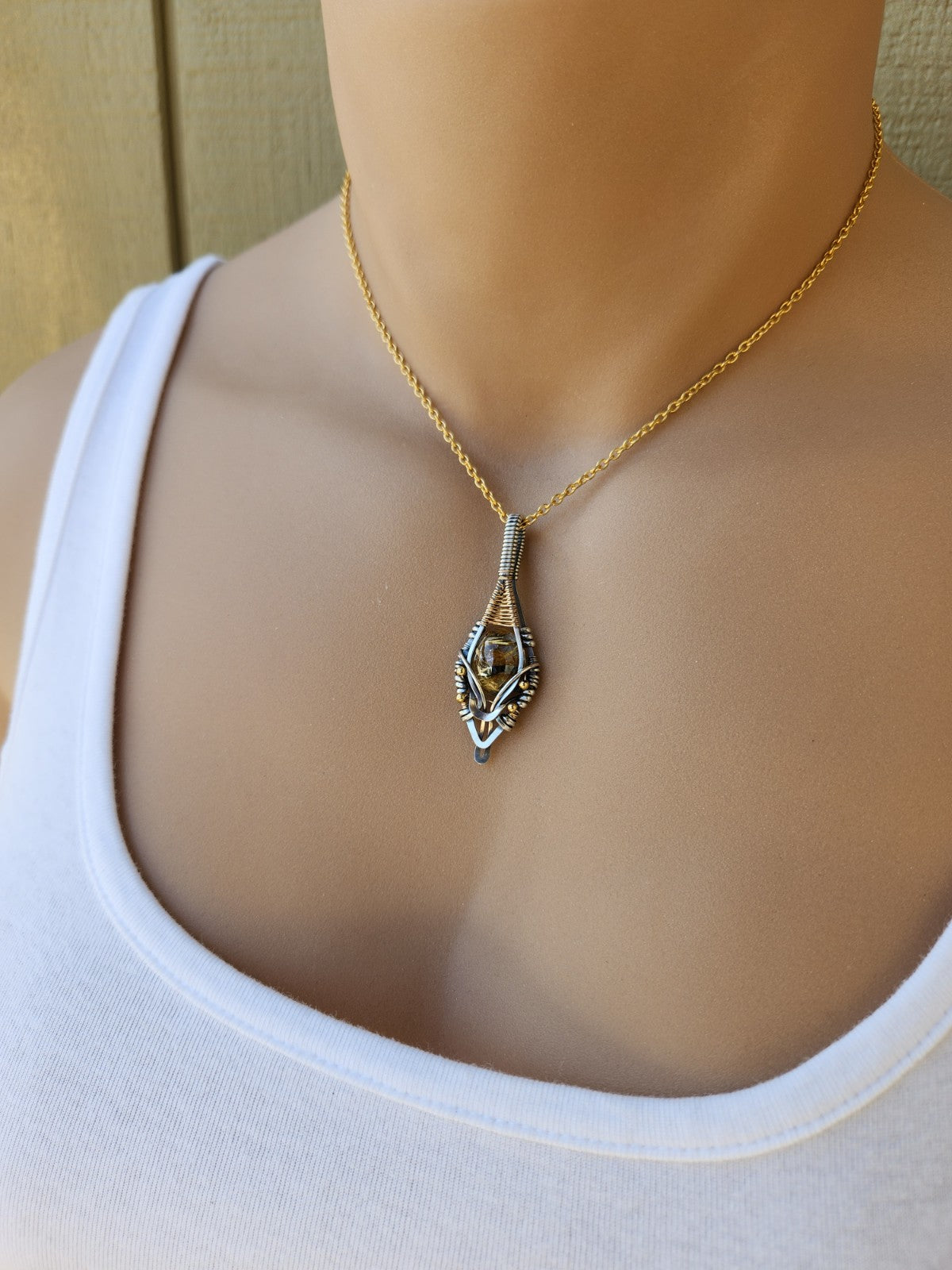 Golden Rutile & Hematite Quartz Pendant