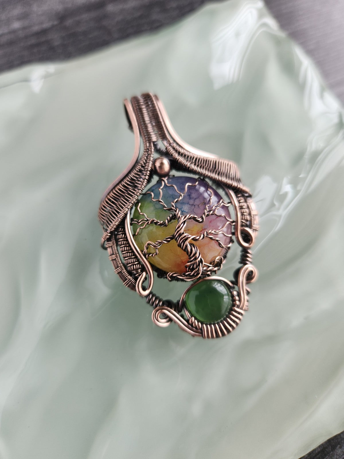 Rainbow Solar Quartz & Serpentine Regal Tree of Life Pendant