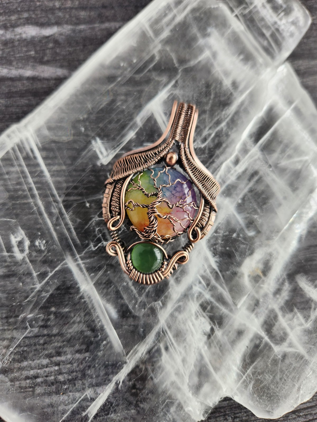 Rainbow Solar Quartz & Serpentine Regal Tree of Life Pendant