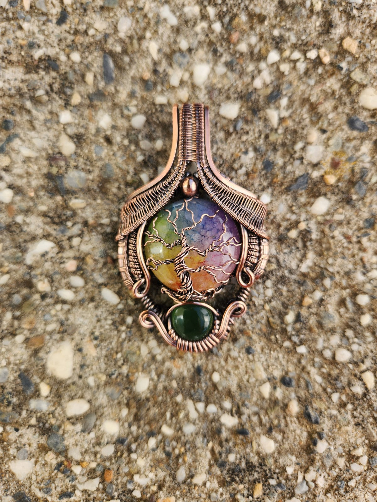 Rainbow Solar Quartz & Serpentine Regal Tree of Life Pendant