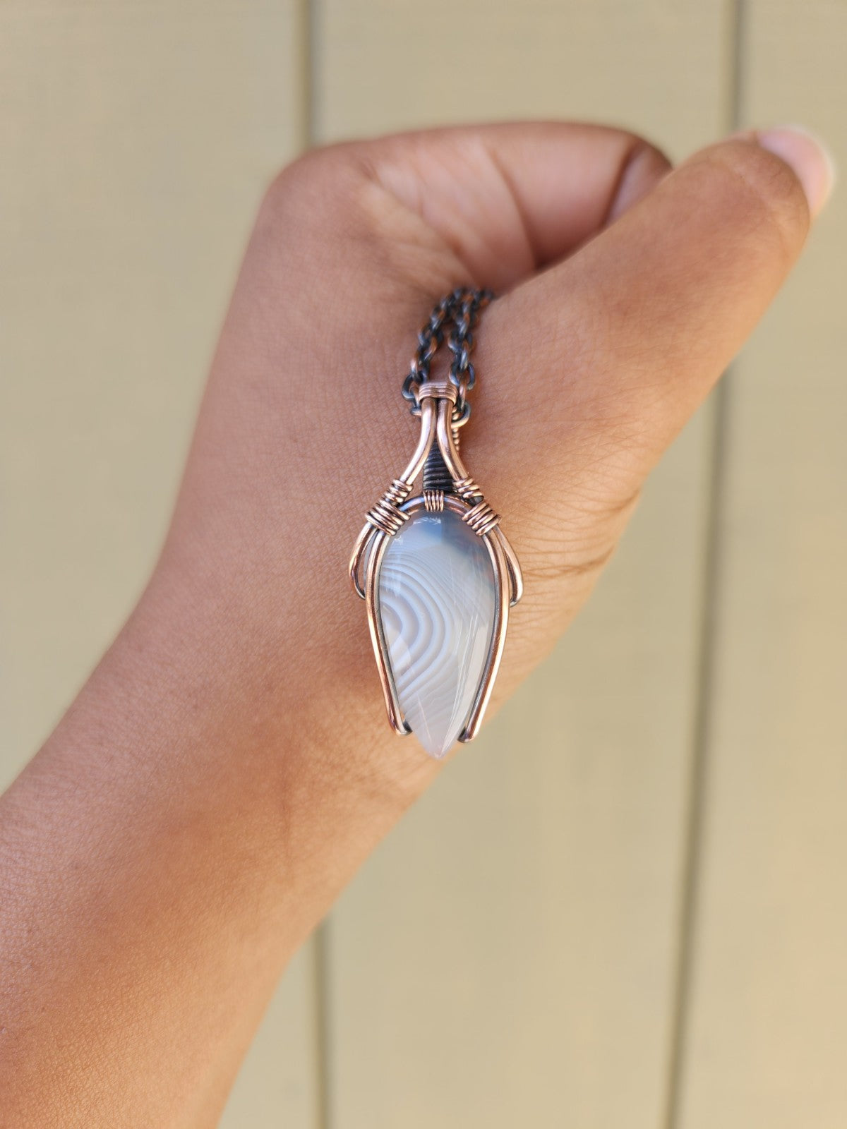 Minimal Botswana Agate in Solid Copper Pendant