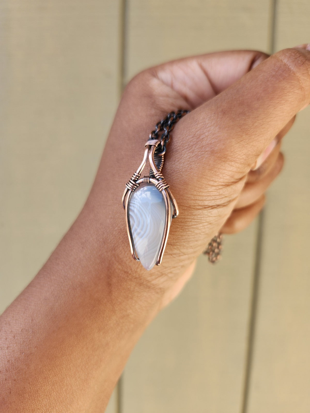 Minimal Botswana Agate in Solid Copper Pendant