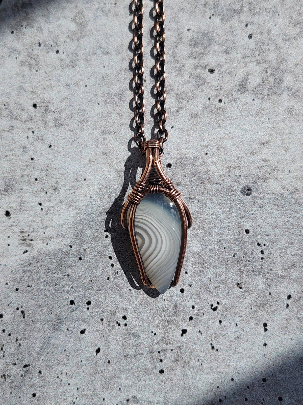 Minimal Botswana Agate in Solid Copper Pendant