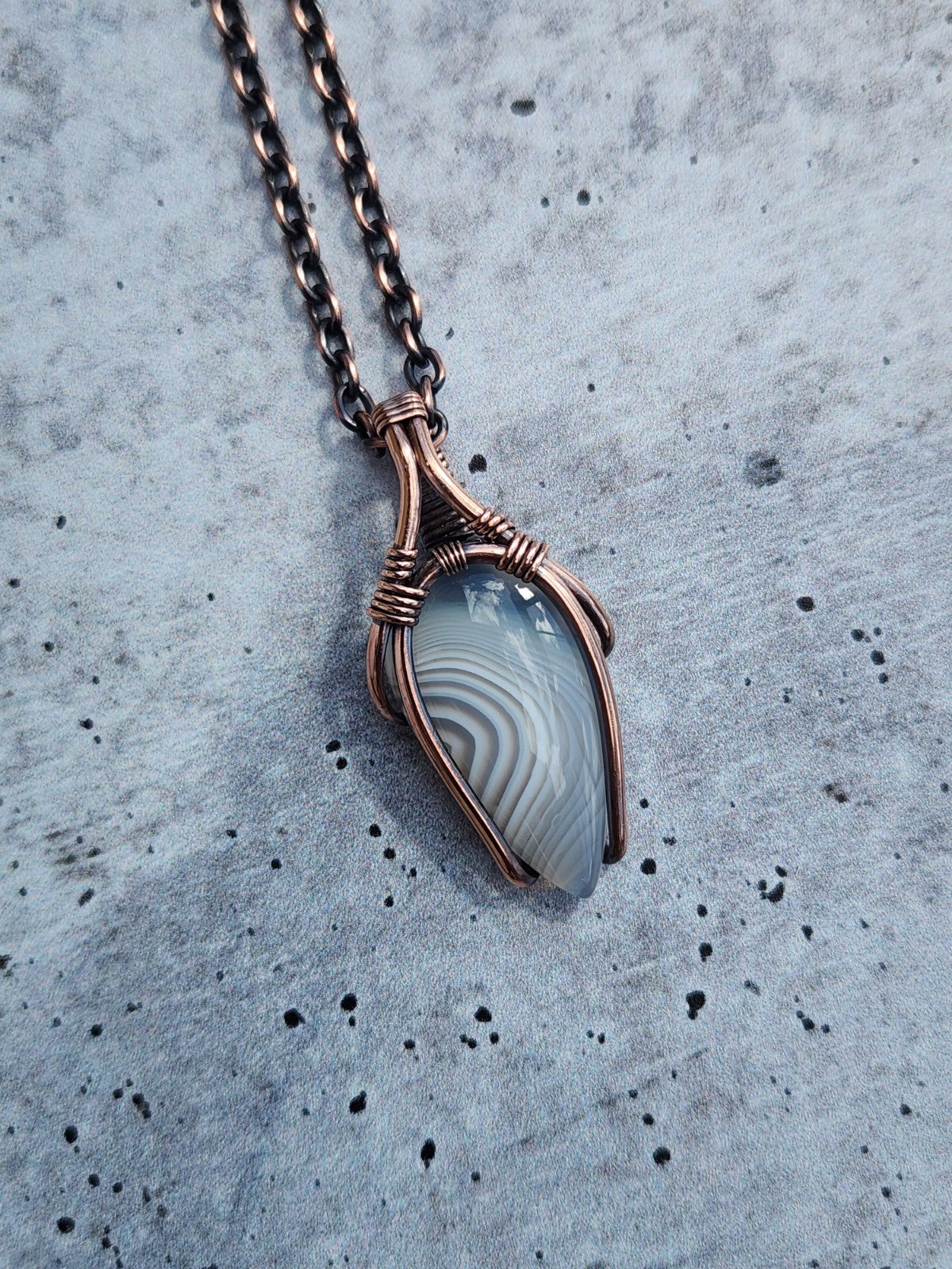 Minimal Botswana Agate in Solid Copper Pendant