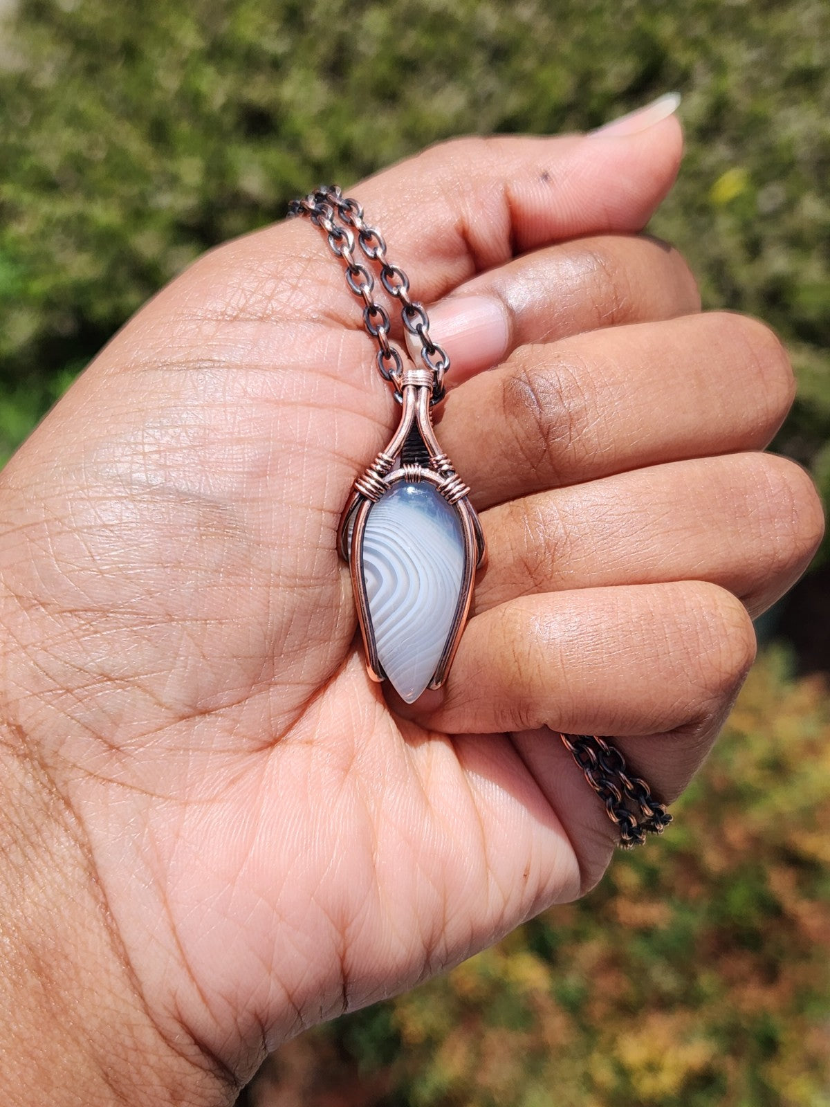 Minimal Botswana Agate in Solid Copper Pendant