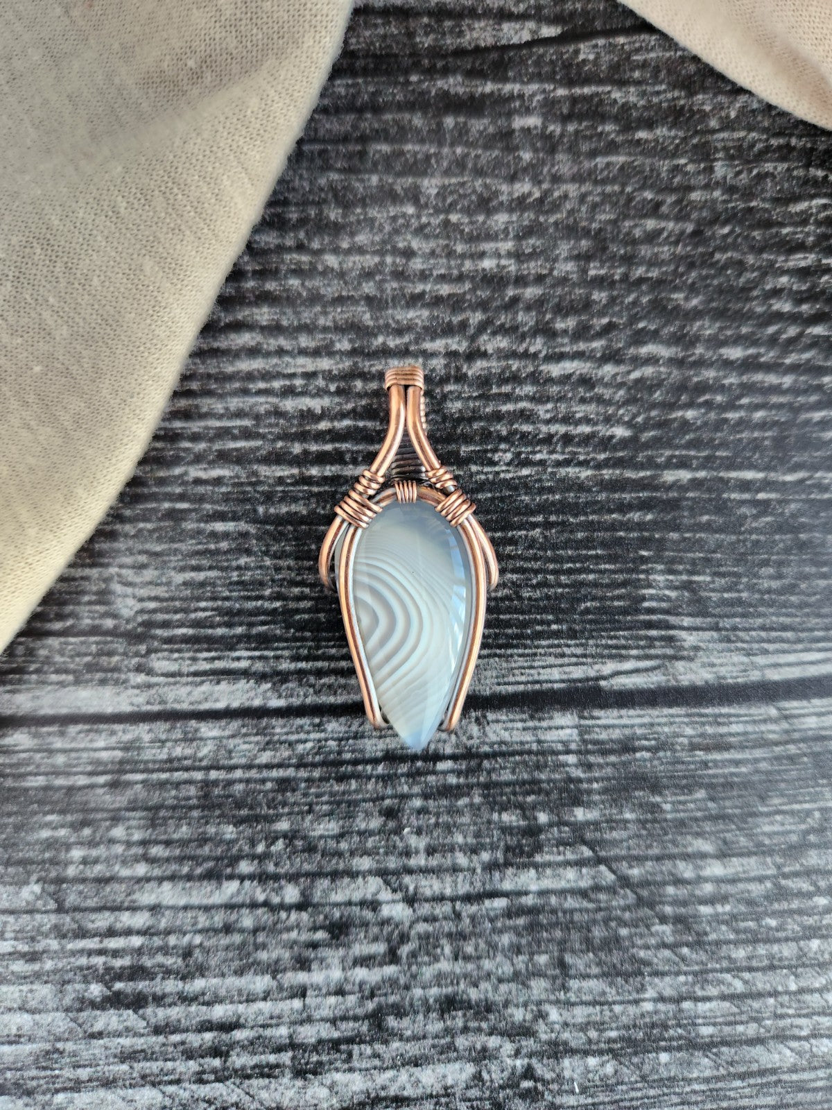 Minimal Botswana Agate in Solid Copper Pendant