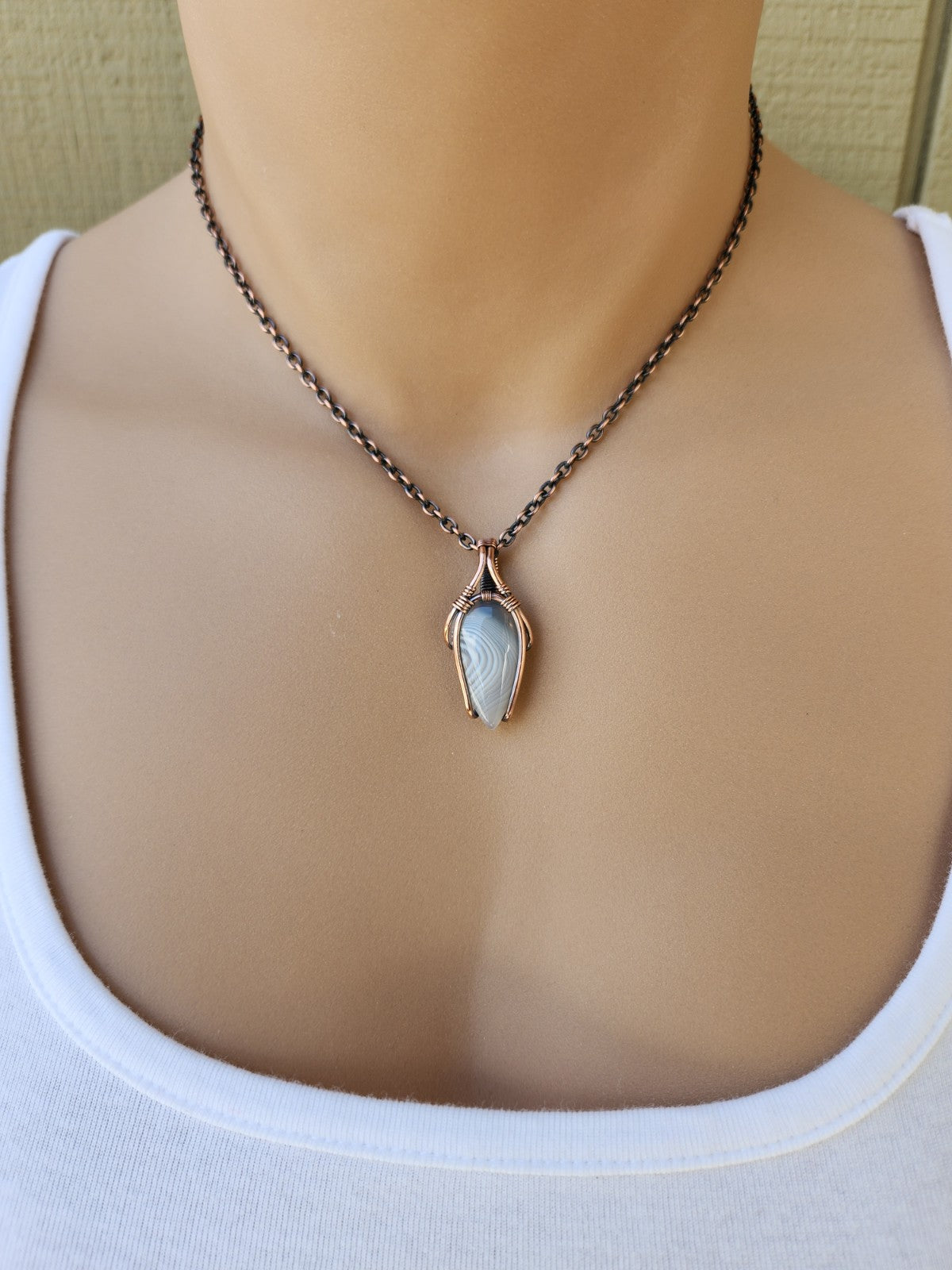 Minimal Botswana Agate in Solid Copper Pendant