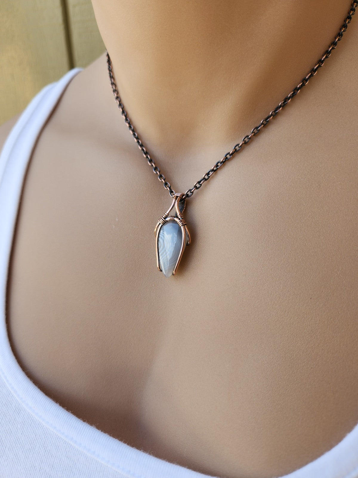 Minimal Botswana Agate in Solid Copper Pendant
