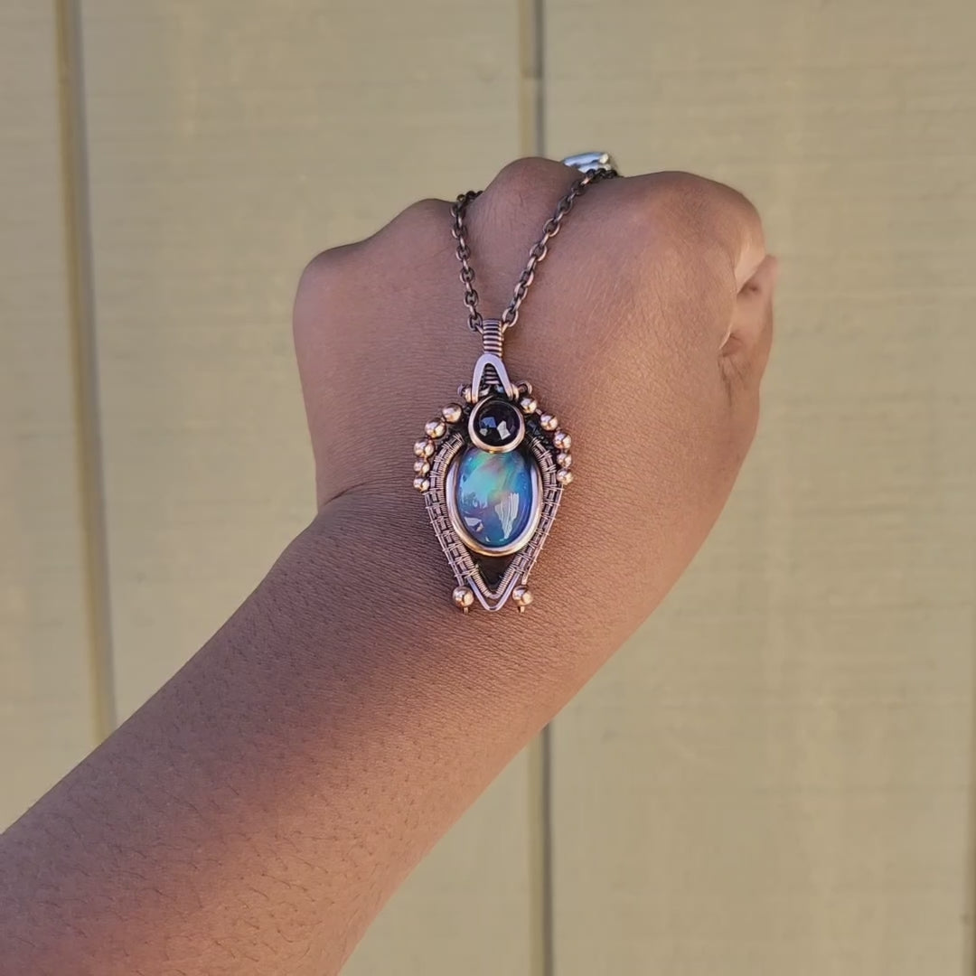 Load and play video in Gallery viewer, Aurora Opal & Amethyst Pendant