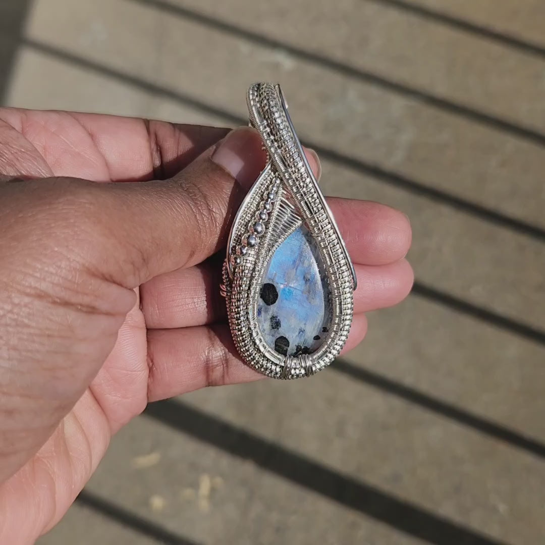 Load and play video in Gallery viewer, Tourmaline Rainbow Moonstone Pendant