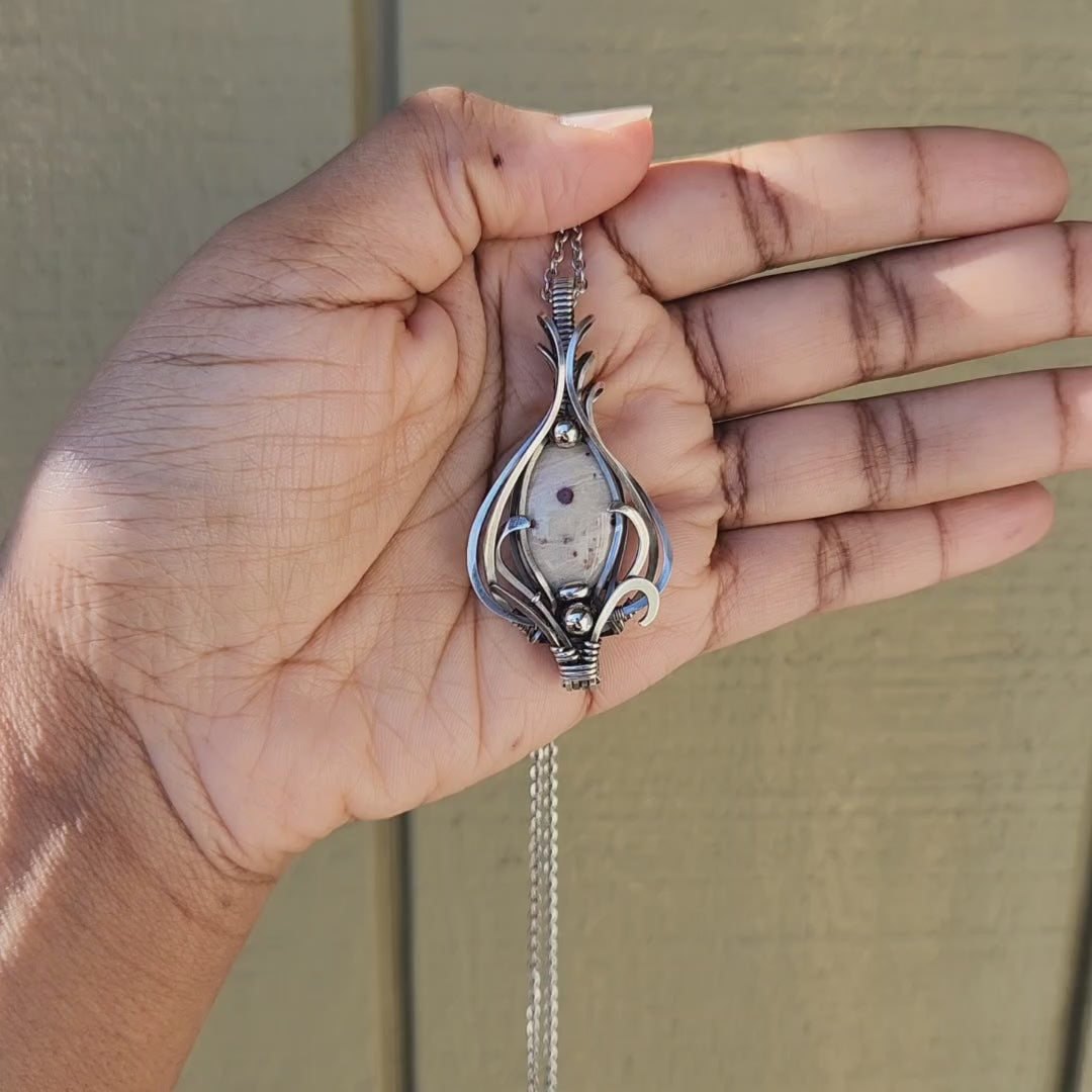 Load and play video in Gallery viewer, Sterling Silver Cinnabar in Quartz Talisman
