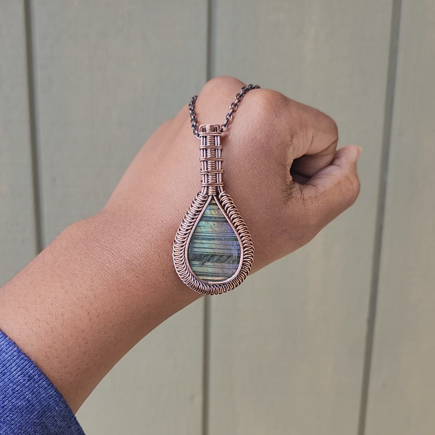 Load and play video in Gallery viewer, Rainbow Stripe Labradorite Talisman