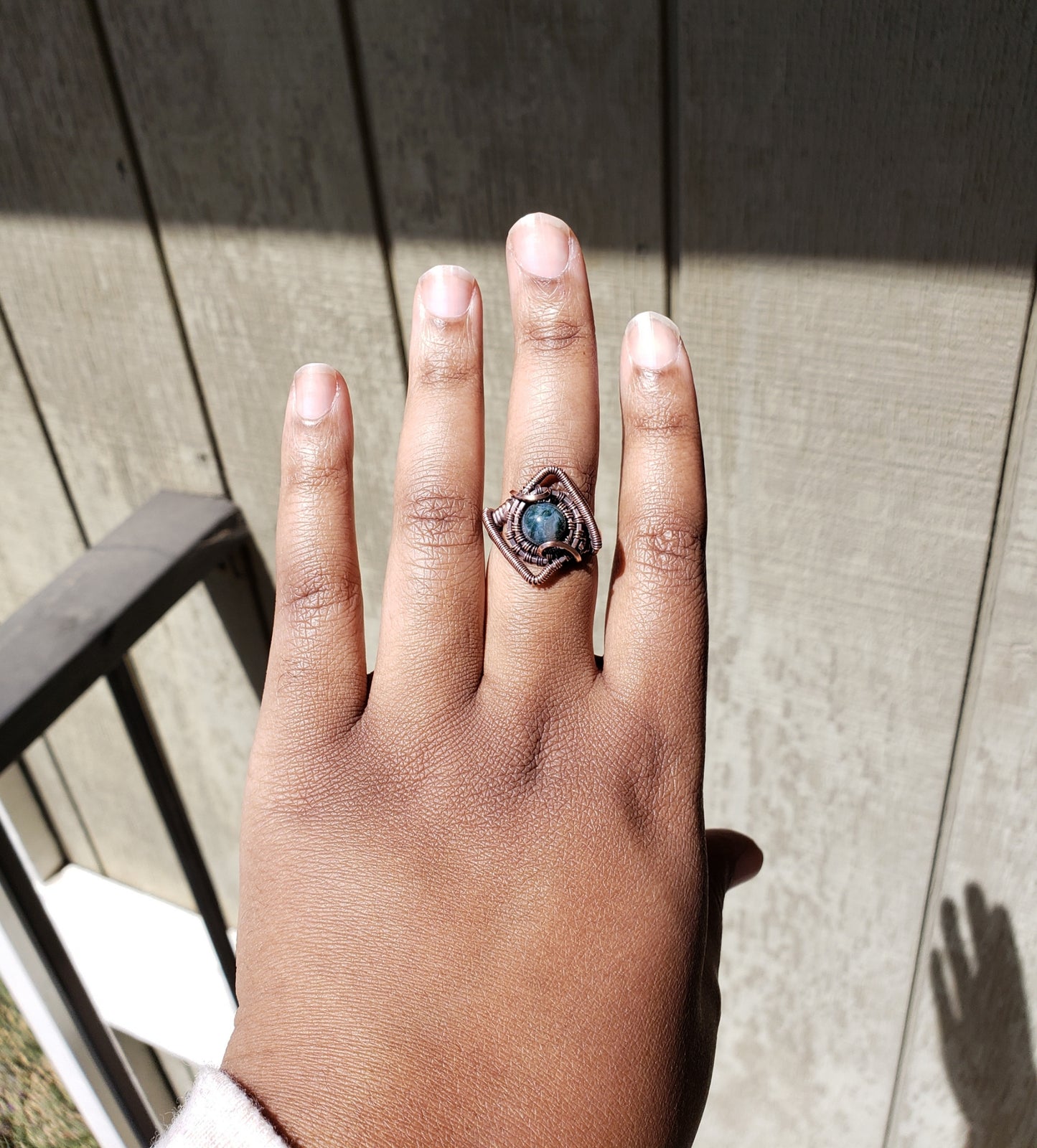 Moss Agate in Solid Copper Ring