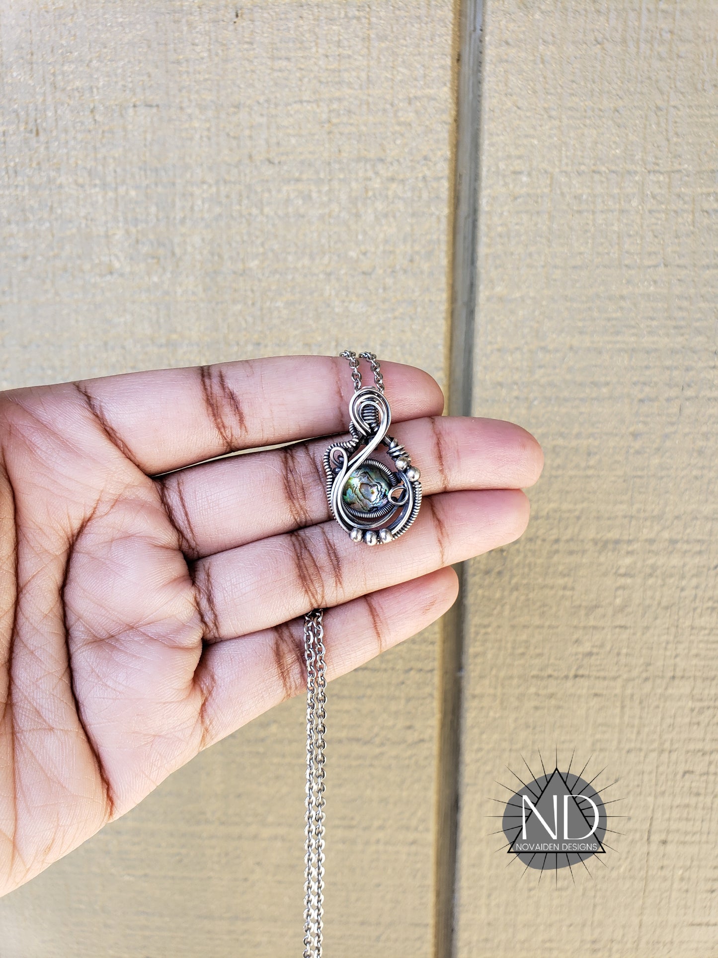 Faceted Abalone & Crystal Doublet in Solid Sterling Silver Pendant