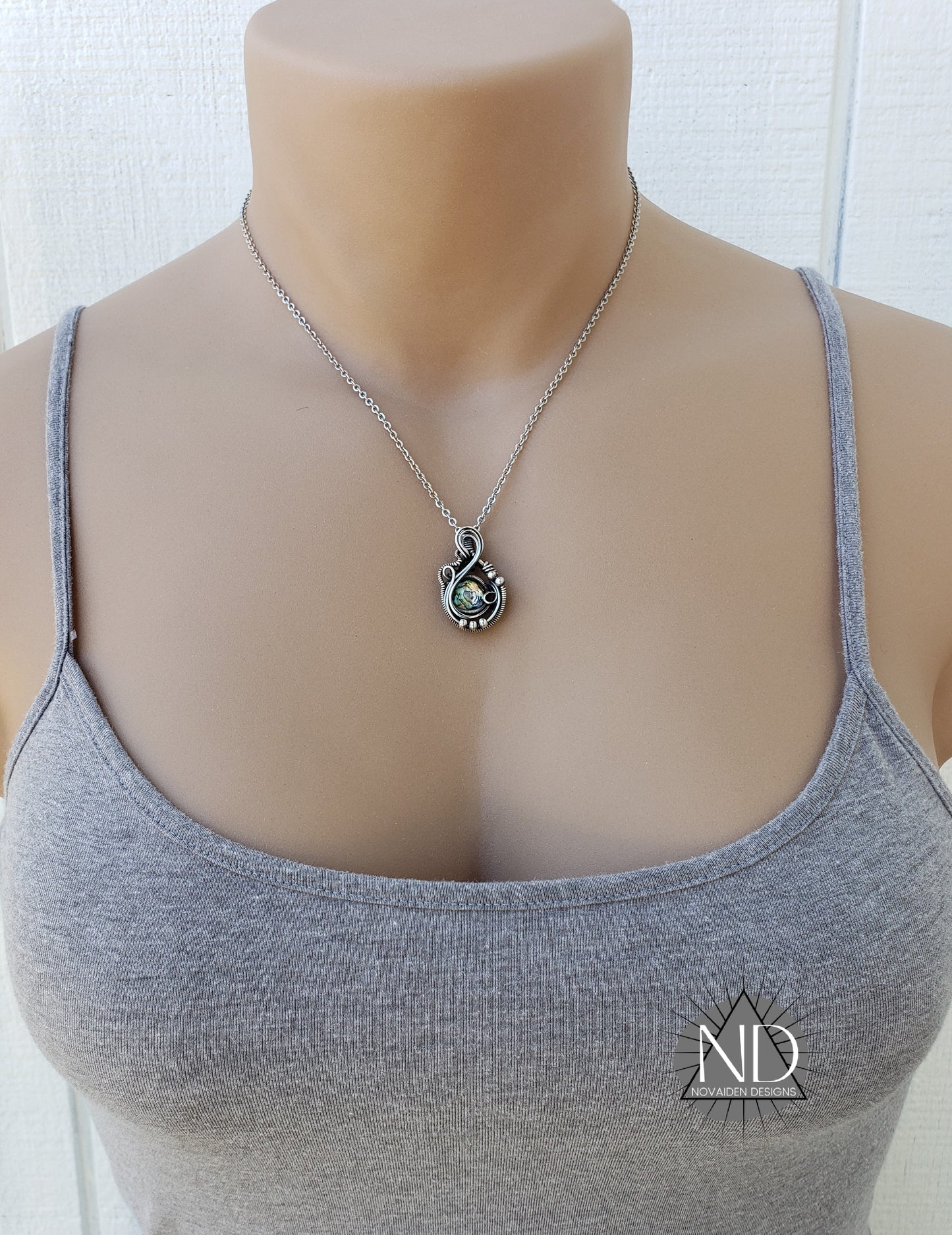 Faceted Abalone & Crystal Doublet in Solid Sterling Silver Pendant