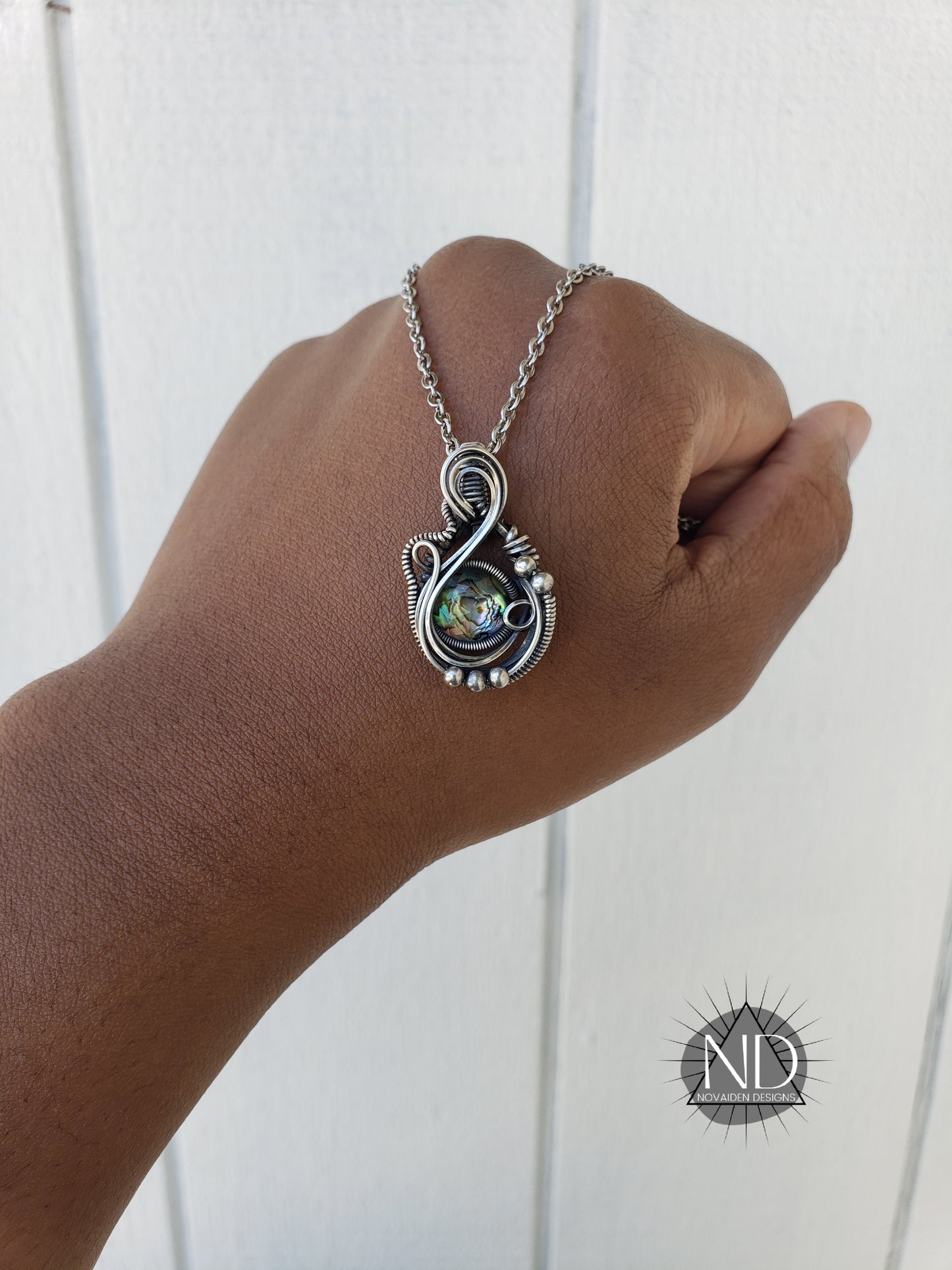 Faceted Abalone & Crystal Doublet in Solid Sterling Silver Pendant