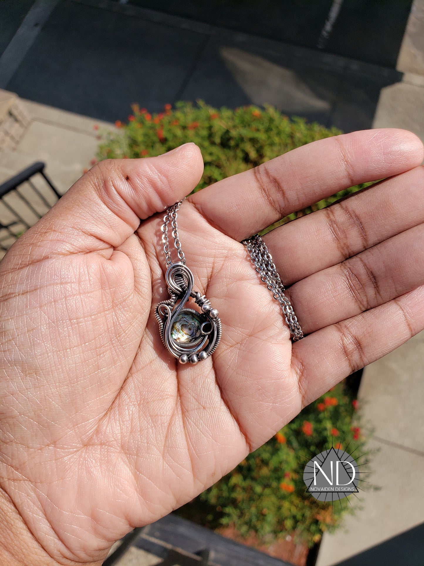 Faceted Abalone & Crystal Doublet in Solid Sterling Silver Pendant