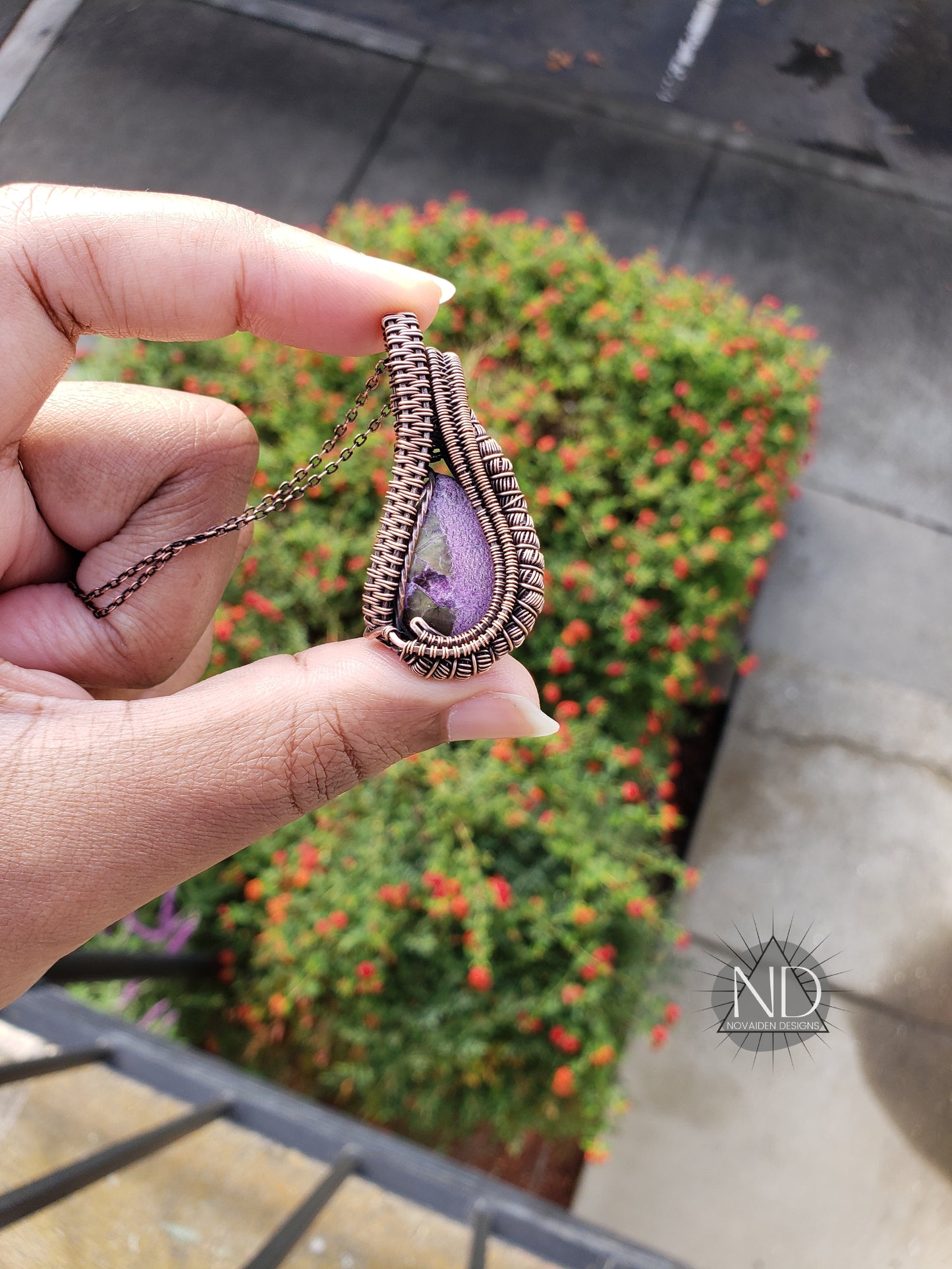Stichtite Serpentine in Solid Copper Pendant