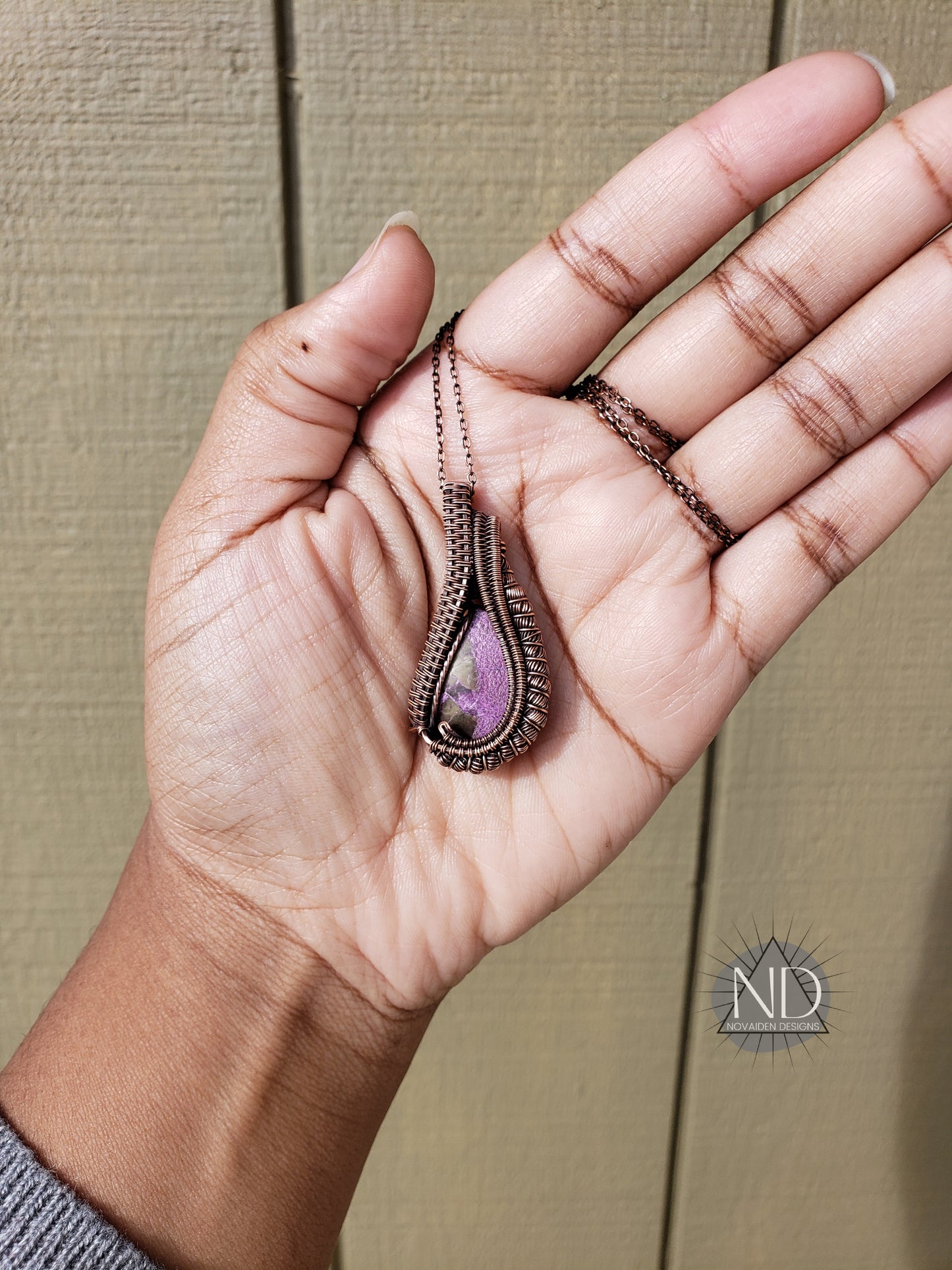 Stichtite Serpentine in Solid Copper Pendant
