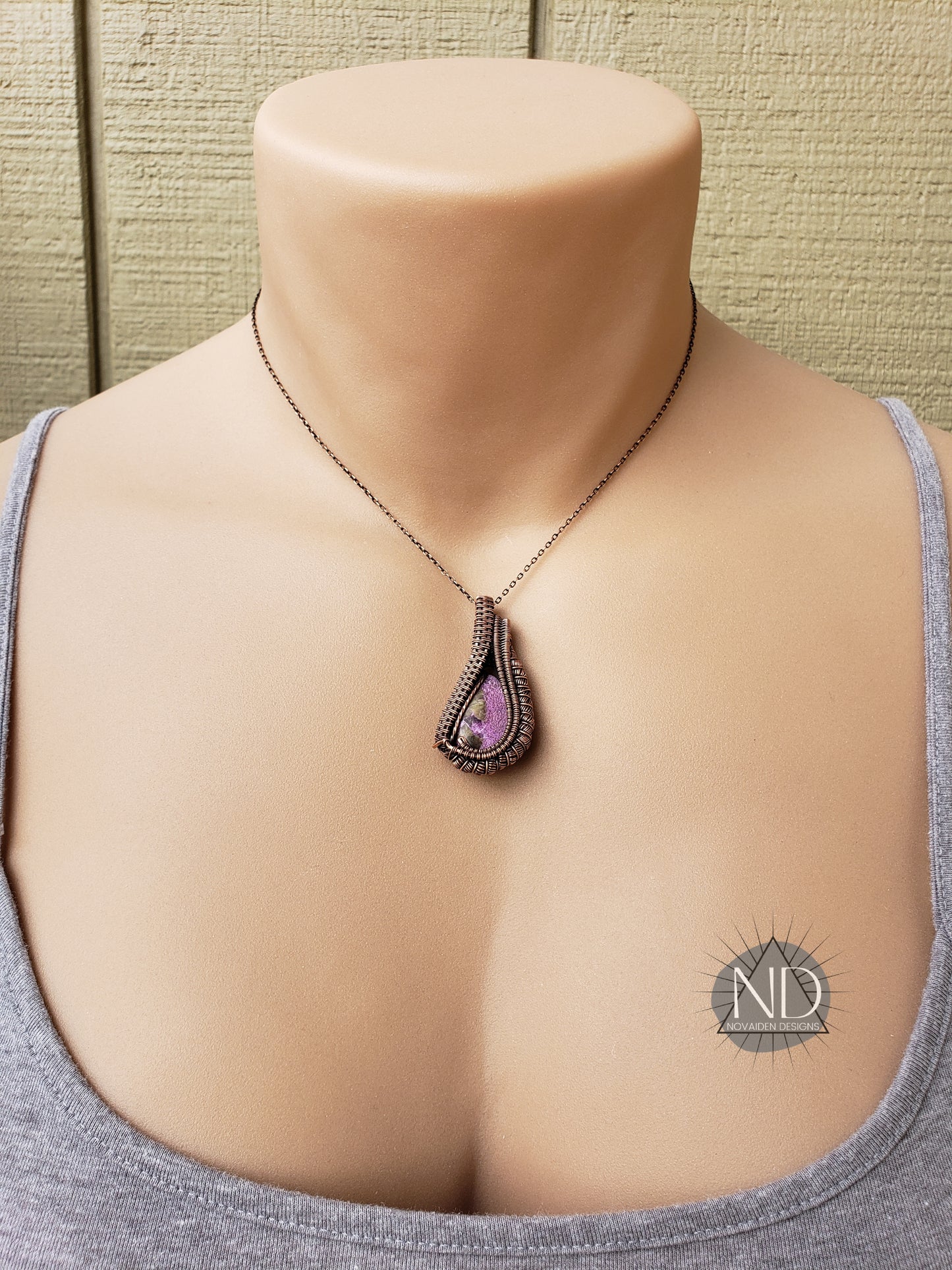 Stichtite Serpentine in Solid Copper Pendant