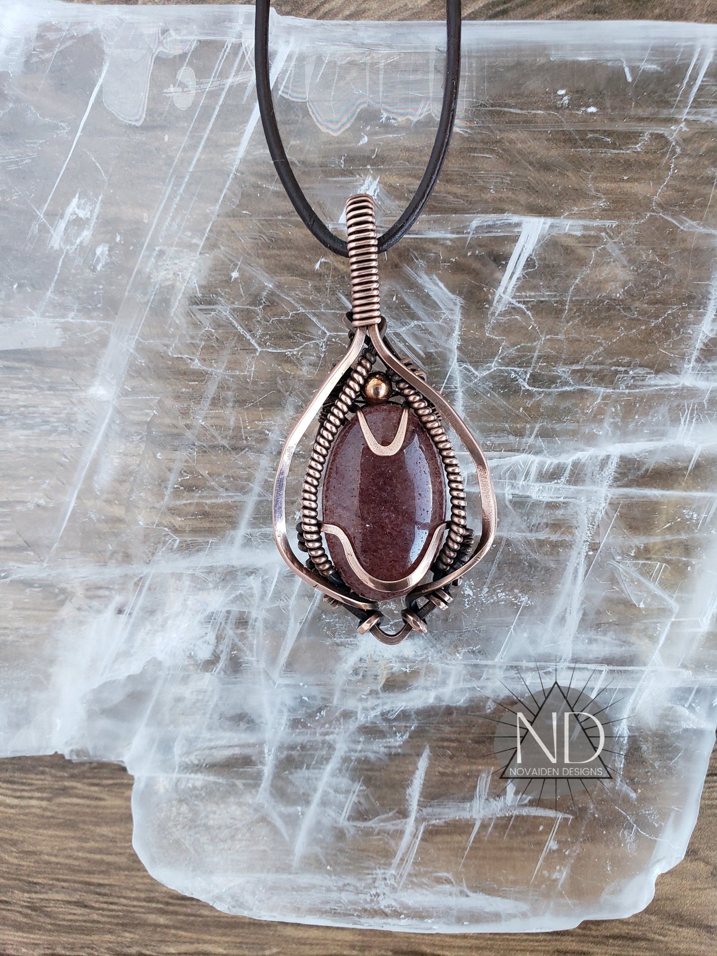 Strawberry Quartz in Solid Copper Pendant