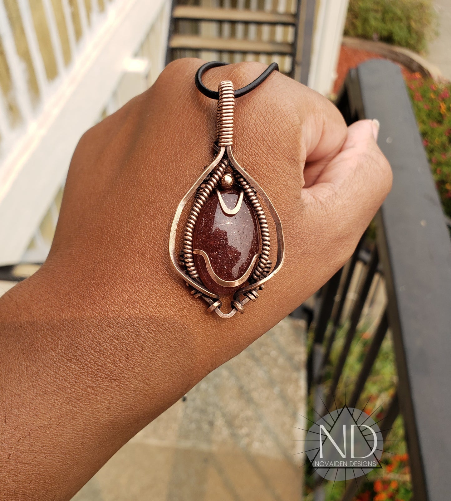 Strawberry Quartz in Solid Copper Pendant