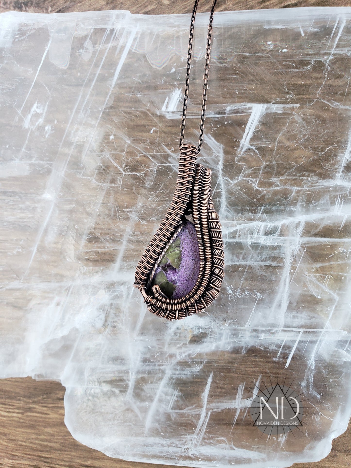 Stichtite Serpentine in Solid Copper Pendant