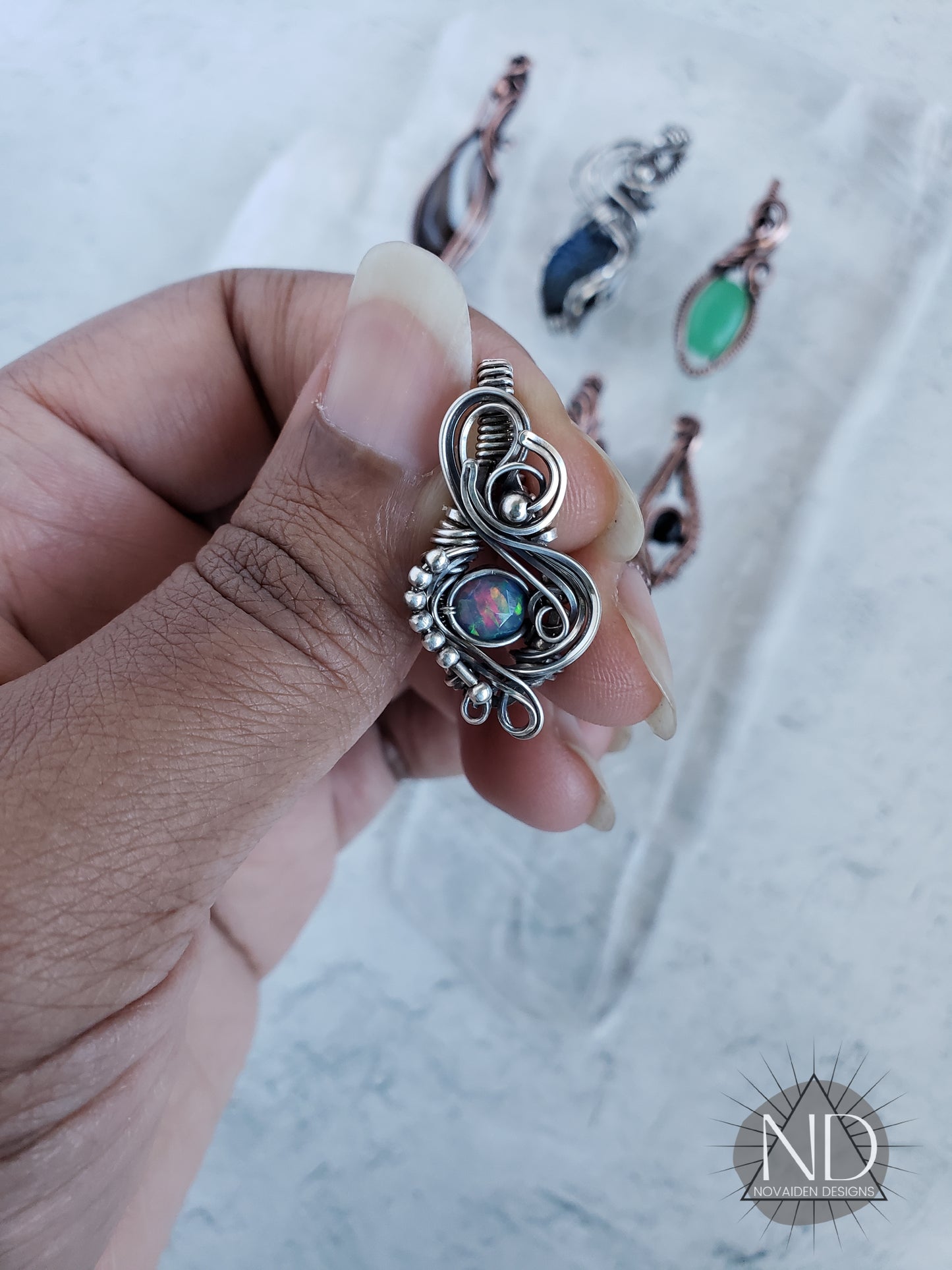 Faceted Black Ethiopian Opal in Sterling Silver Pendant