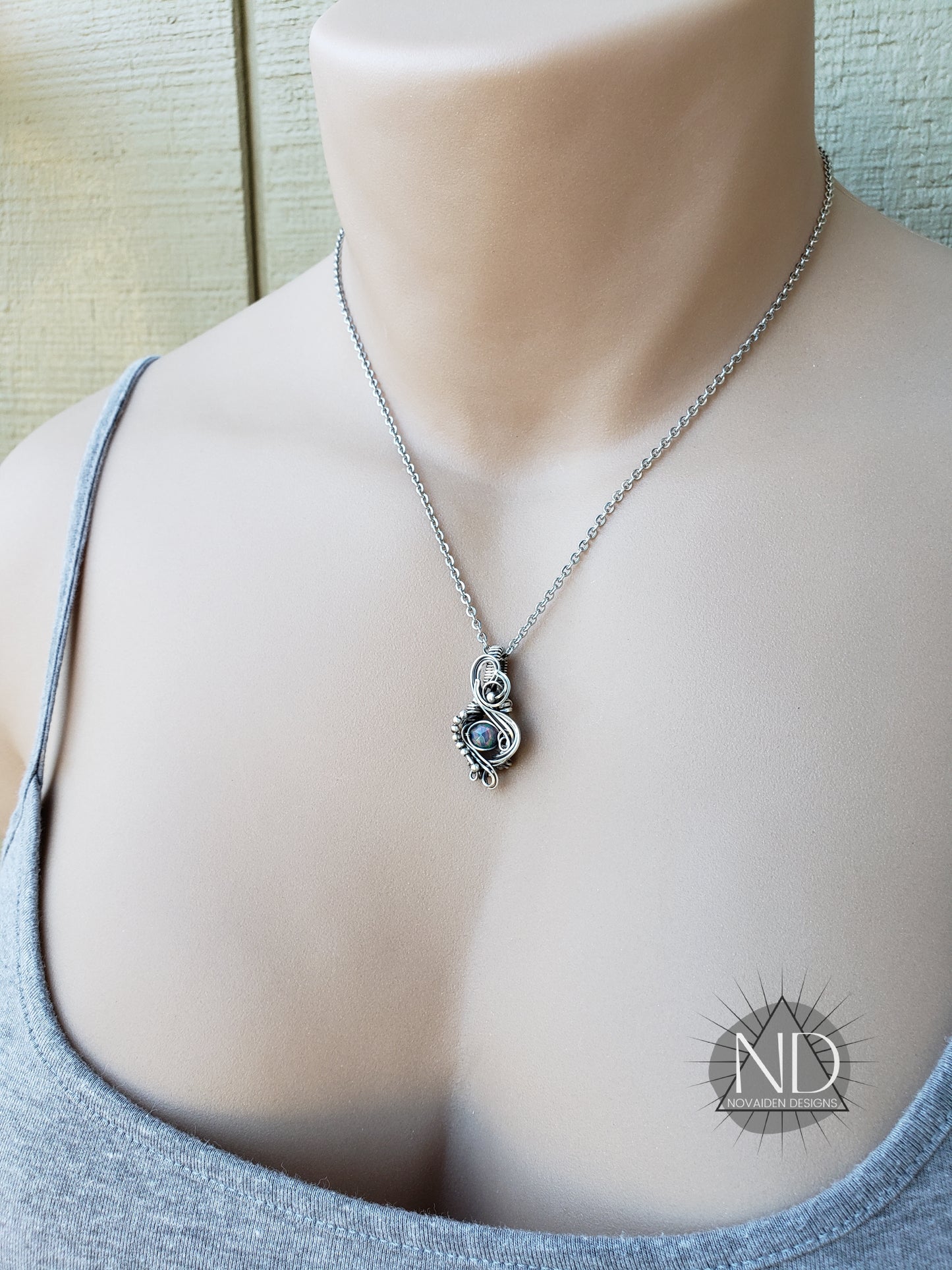 Faceted Black Ethiopian Opal in Sterling Silver Pendant