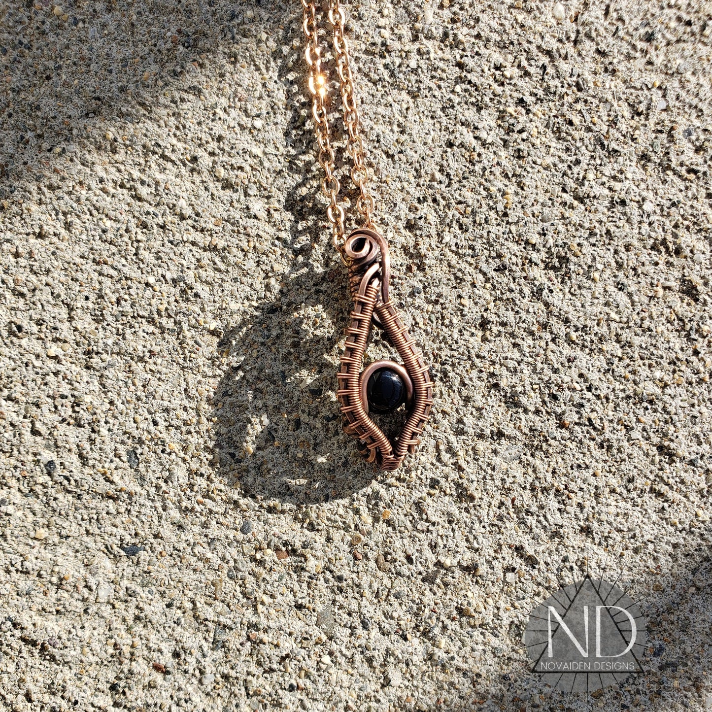 Black Onyx in Solid Copper Pendant