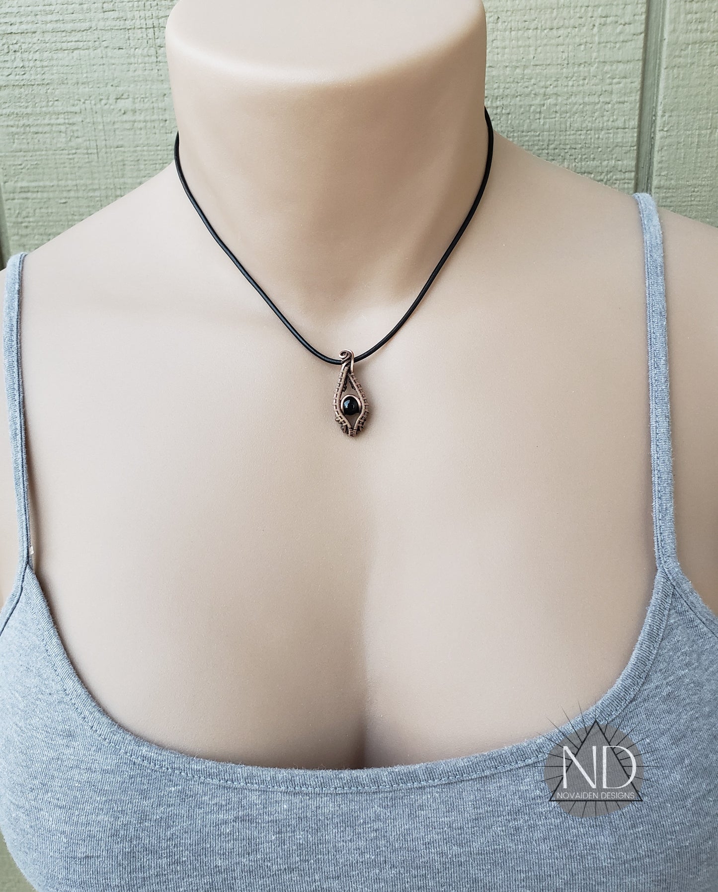 Black Onyx in Solid Copper Pendant